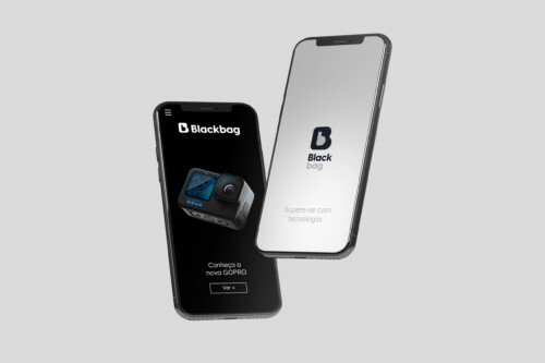 A aplicação da marca Black Bag em seu comércio eletrônico mobile. Projeto de naming e branding assinado por ENTRE Design.
